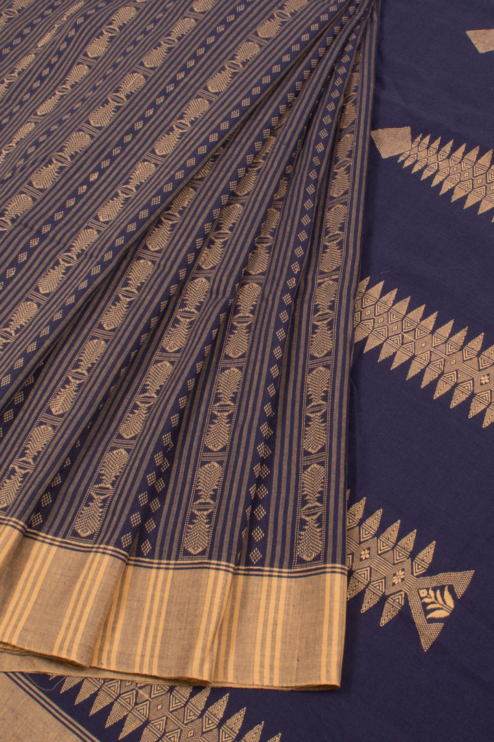 Navy Blue Bengal Cotton Saree 10059327