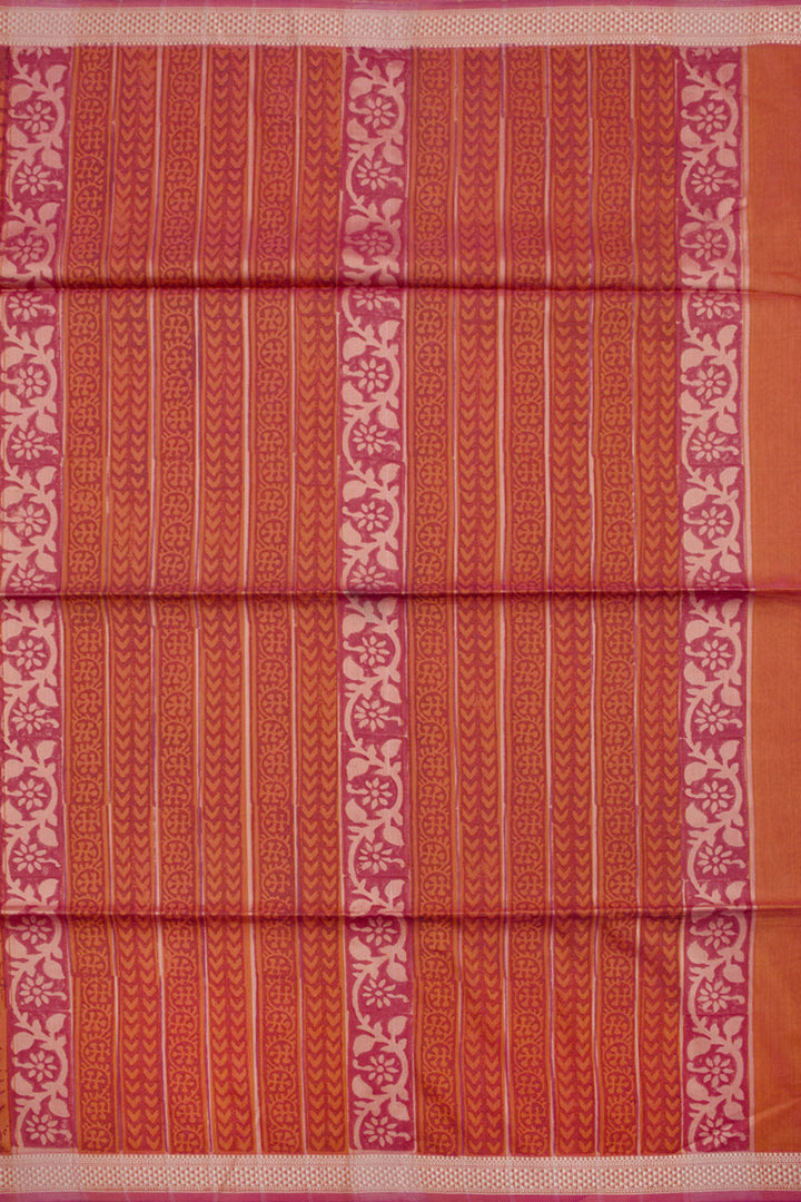 Sunset Orange Hand Block Printed Maheshwari Silk Cotton Saree 10061016