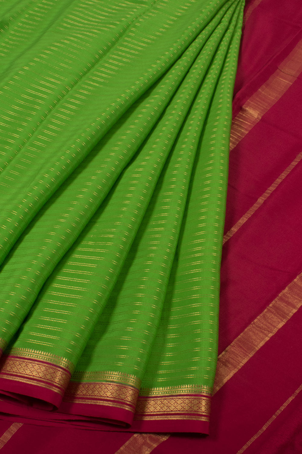 Parrot Green Mysore Crepe Silk Saree 10059440