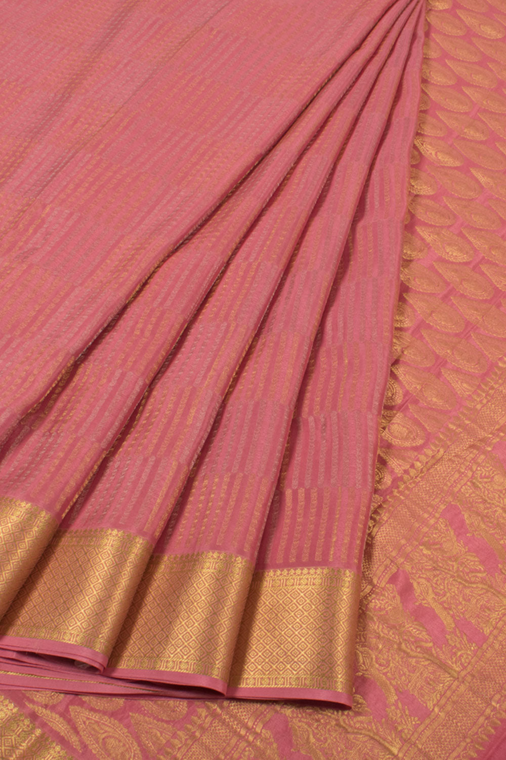 French Pink Mysore Crepe Silk Saree 10059445