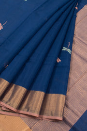 Ink Blue Handloom Chanderi Silk Cotton Saree 10059679