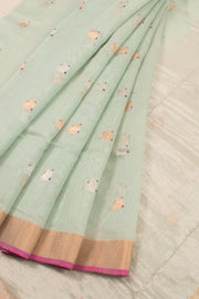 Pastel Aqual Green Handloom Chanderi Silk Cotton Saree 10059683