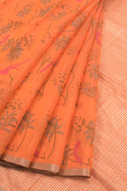Safety Orange Printed Chanderi Silk Cotton Saree 10059685
