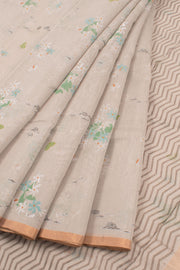 Light Taupe Printed Chanderi Silk Cotton Saree 10059688