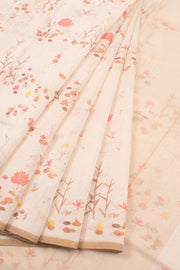 Pastel White Handloom Chanderi Silk Cotton Saree 10059692