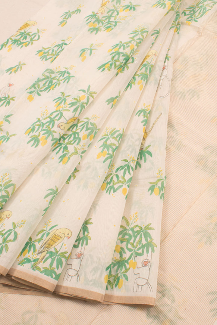 Cream Handloom Chanderi Silk Cotton Saree 10059693