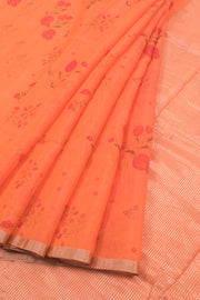 Safety Orange Printed Chanderi Silk Cotton Saree 10059686