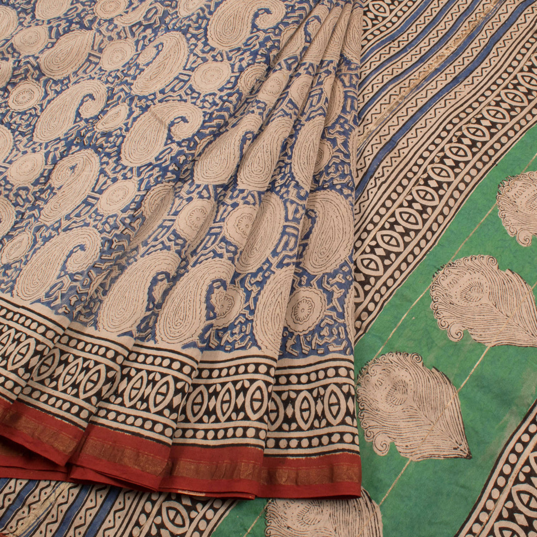 Hand Block Printed Chanderi Silk Cotton Saree 10055976