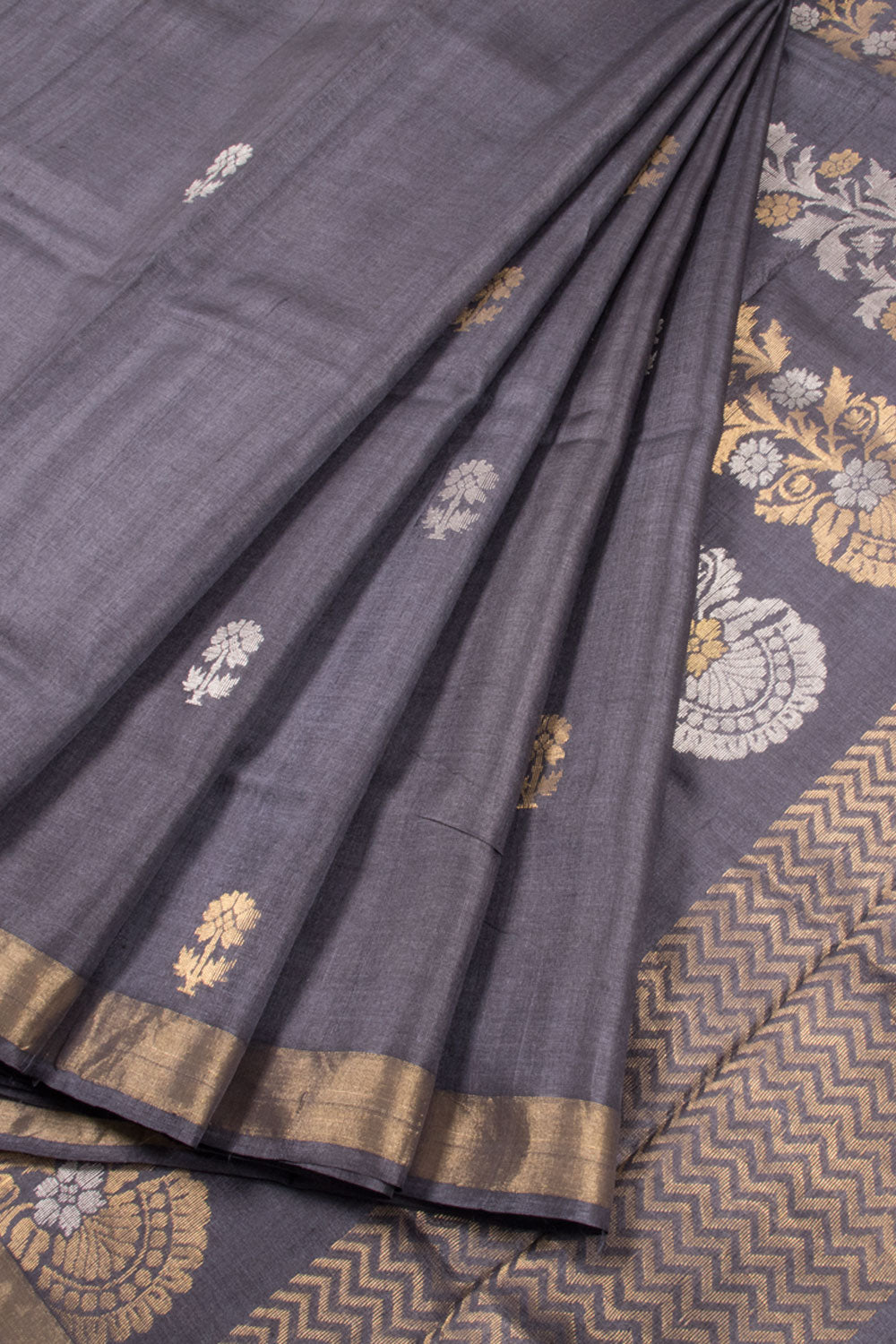 Grey Chhattisgarh Tussar Silk Saree 10059716