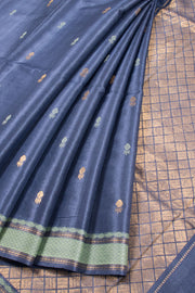 Midnight Blue Chhattisgarh Tussar Silk Saree 10059718