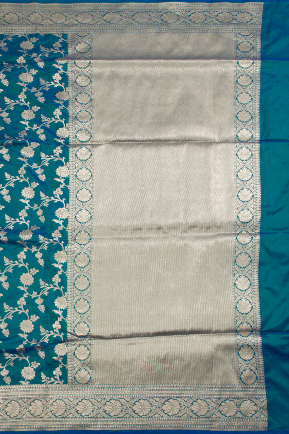 Teal Blue Handloom Banarasi Katrua Silk Saree 10061289