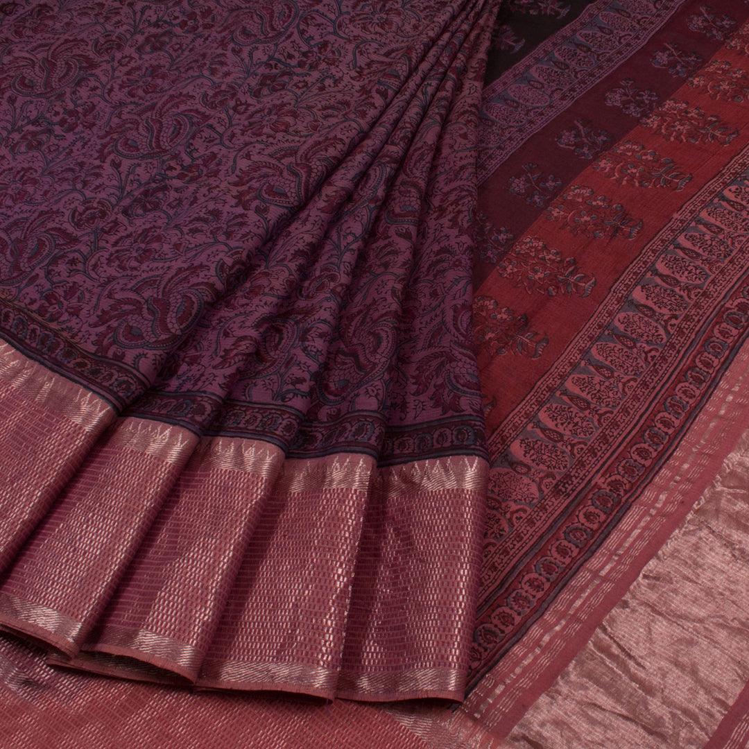 Ajrakh Printed Silk Cotton Saree 10055554