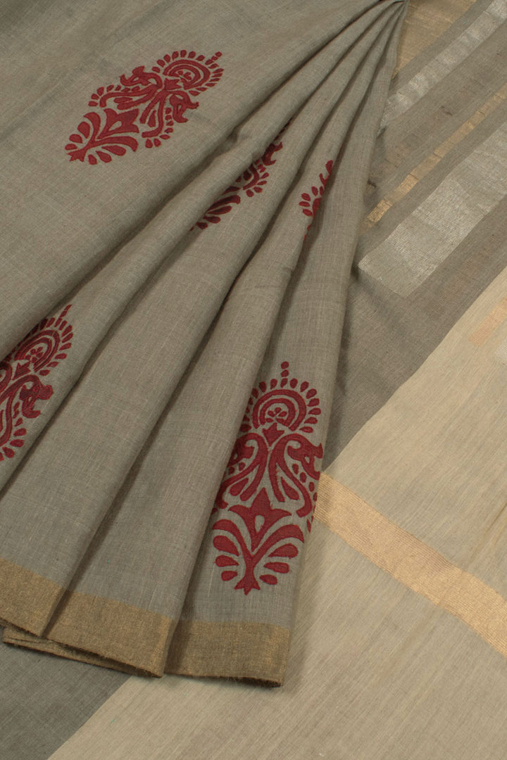 Applique Embroidered Tussar Silk Saree 10058421