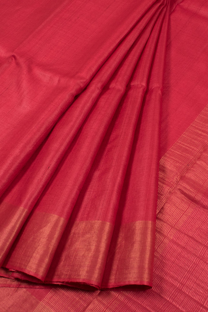 Berry Red Handloom Tussar Silk Saree 10059490