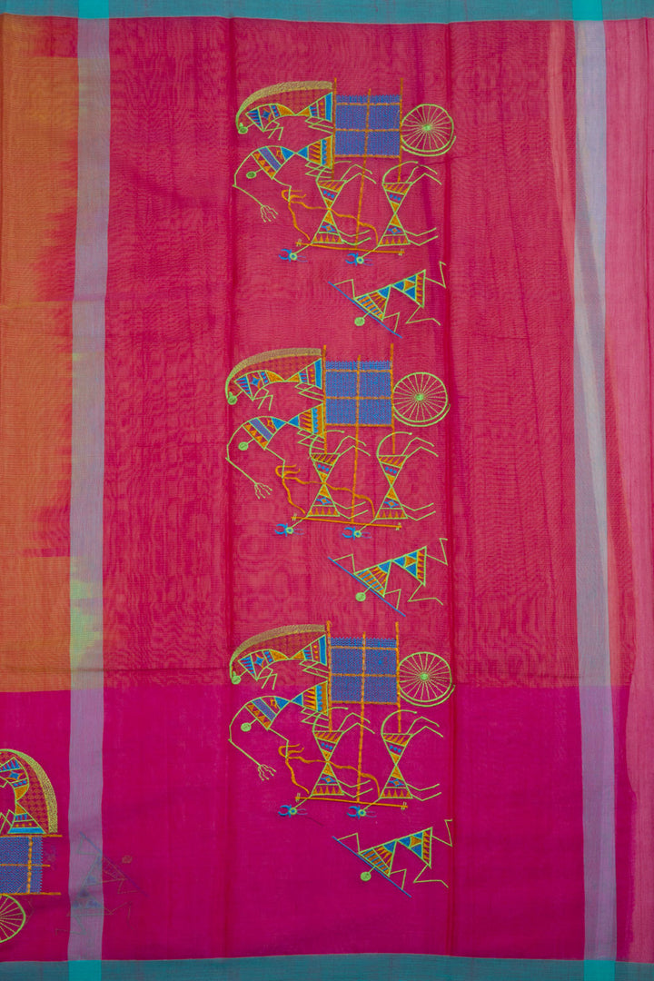 Brown Warli Embroidered Silk Cotton Saree  10061820