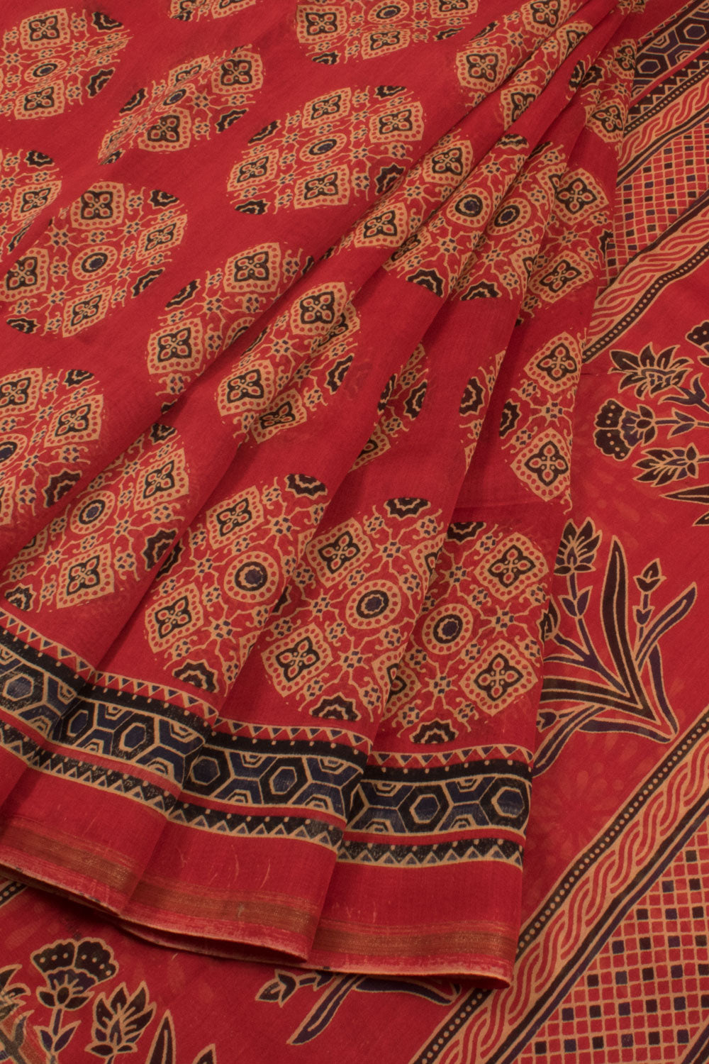 Hand Block Printed Chanderi Silk Cotton Saree 10058858