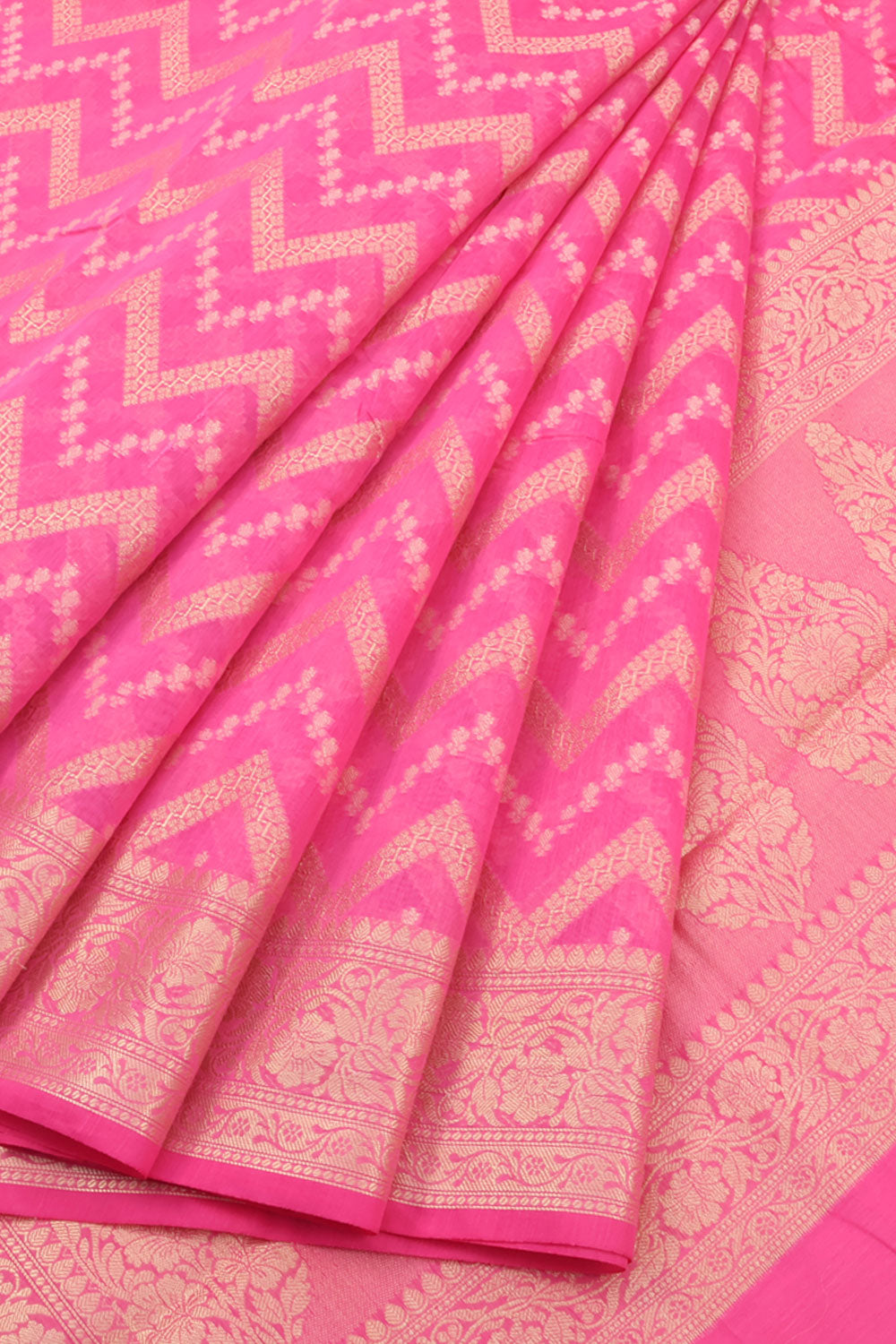 Dark Pink Handloom Banarasi Cotton Saree 10059732
