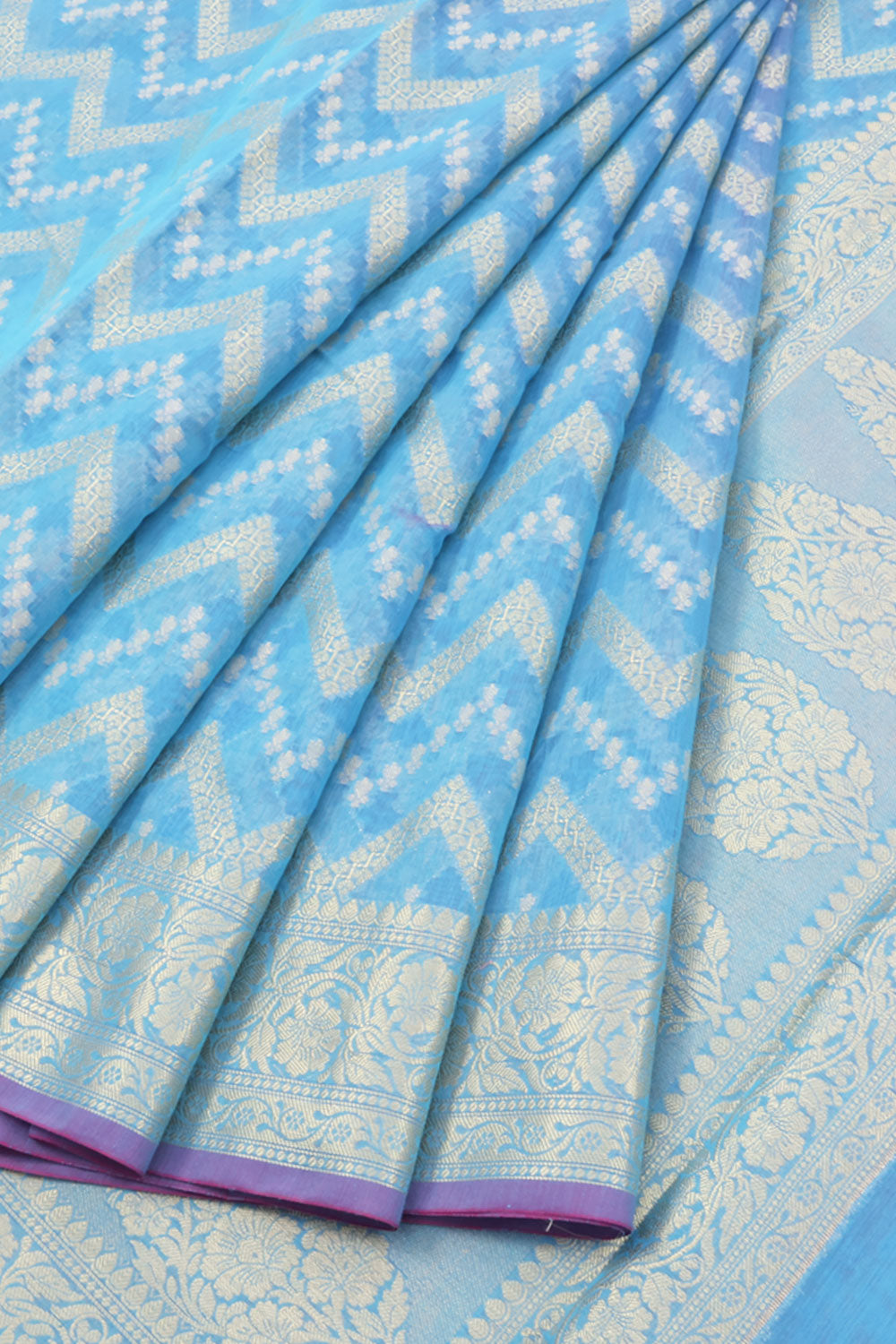 Sky Blue Handloom Banarasi Cotton Saree 10059738
