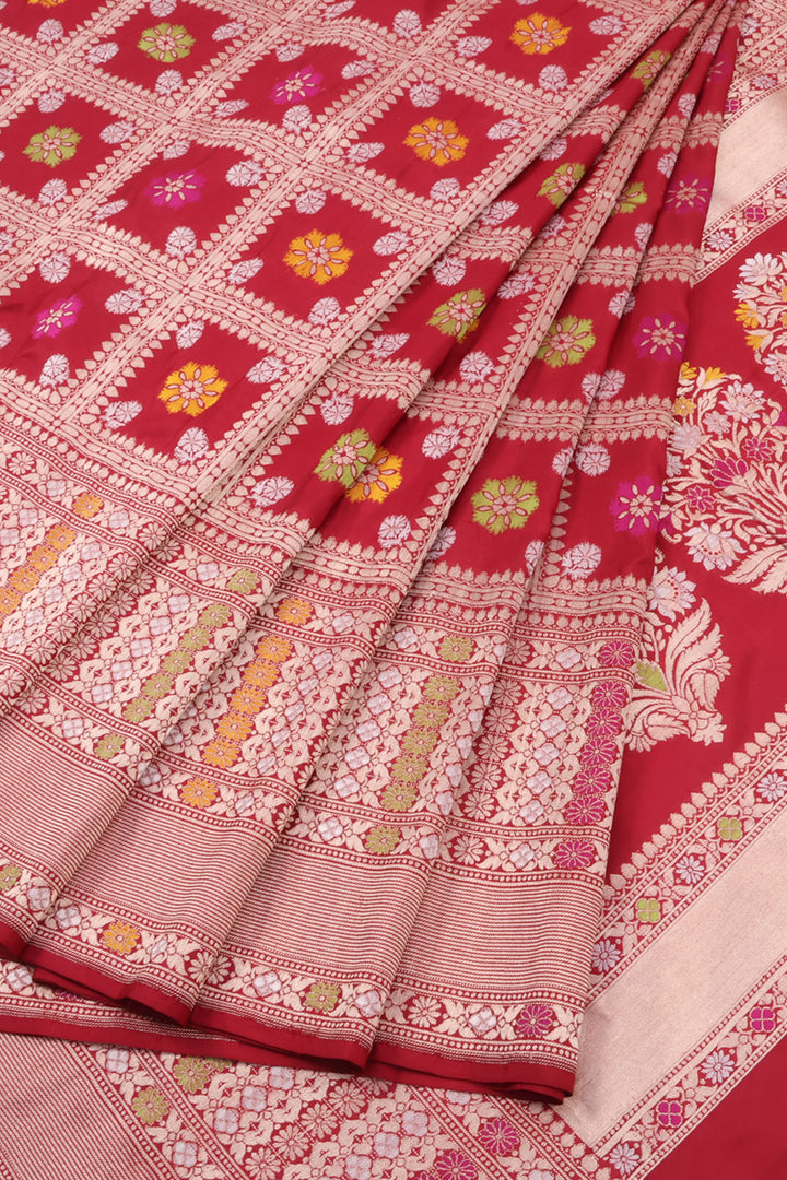 Crimson Red Handloom Banarasi Katan Silk Saree 10059748