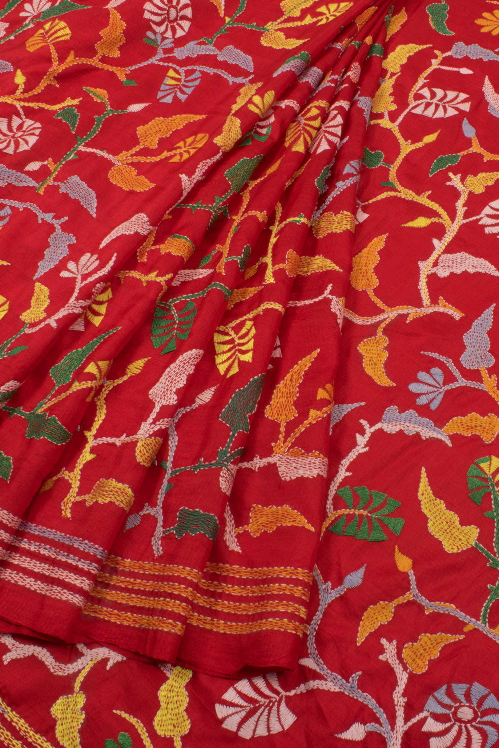 Handloom Kantha Embroidered Silk Saree 10058460