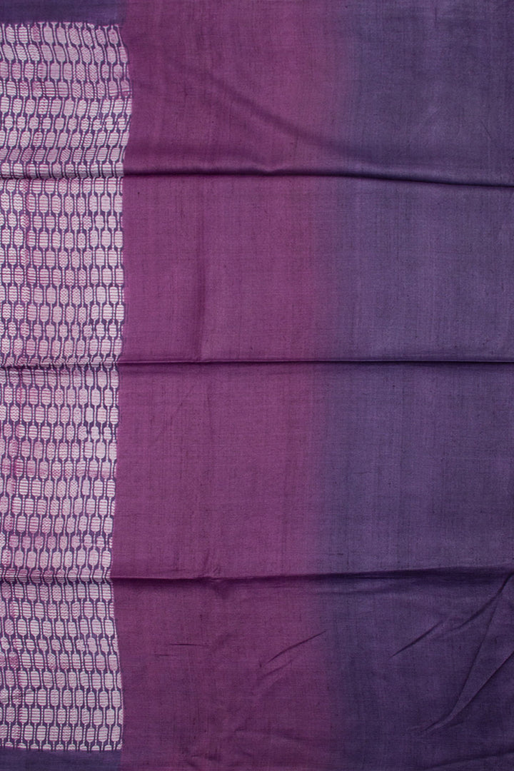 Purple Hand Block Printed Tussar Silk Saree 10061830