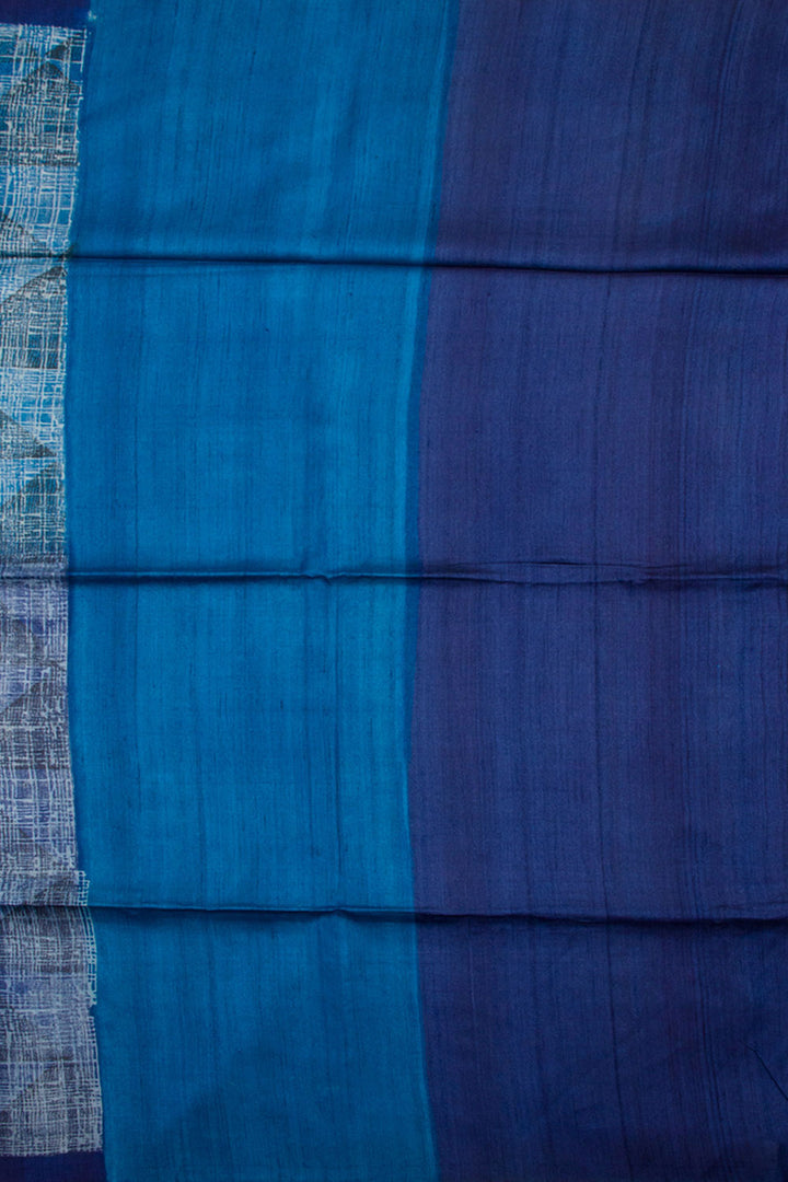 Blue Hand Block Printed Tussar Silk Saree 10061847