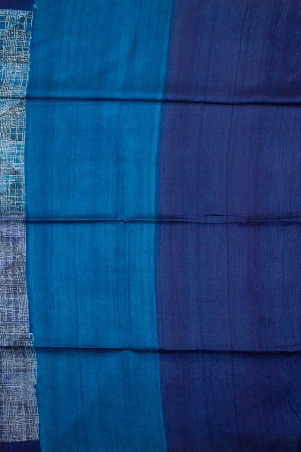 Blue Hand Block Printed Tussar Silk Saree 10061847
