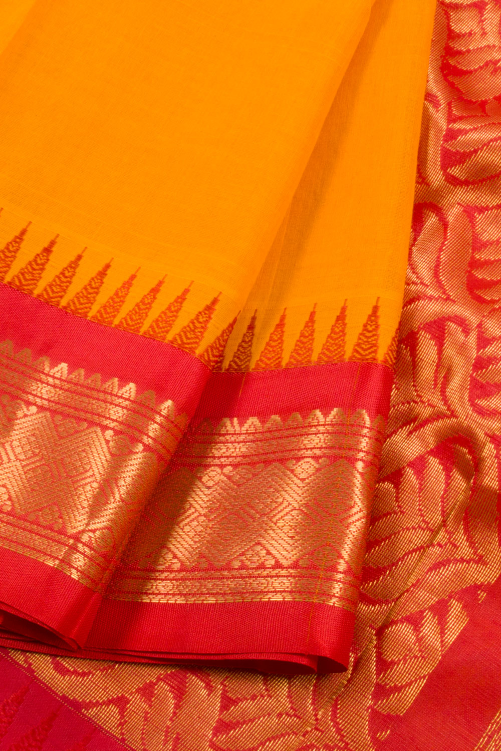 Orange Handloom Gadwal Kuttu Cotton Saree 10061423