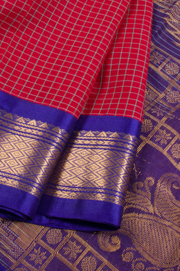 Crimson Red Handloom Gadwal Kuttu Cotton Saree 10061424