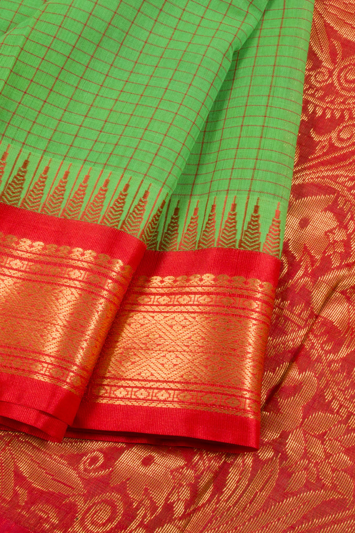 Mantis Green Handwoven Gadwal Kuttu Cotton Saree 10061430