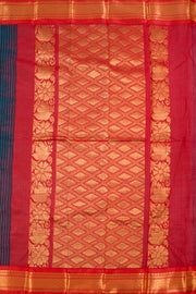 Ocean Blue Handwoven Gadwal Kuttu Cotton Saree 10061432