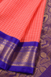 Coral Pink Handwoven Gadwal Kuttu Cotton Saree 10061441