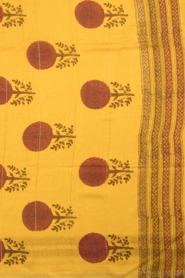 Mustard Yellow Hand Block Printed Chanderi Saree 10059897