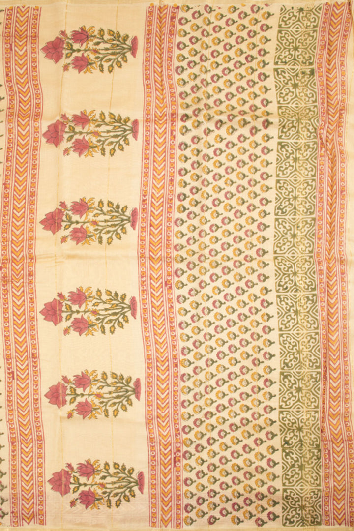 Lemon Chiffon Yellow Hand Block Printed Chanderi Silk Cotton Saree 10059901