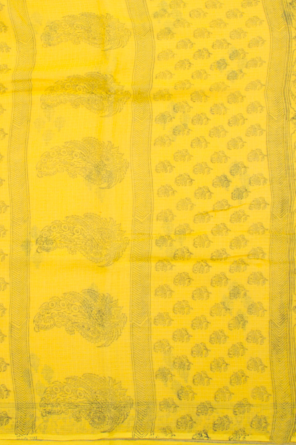 Yellow Hand Block Printed Kota Cotton Saree 10059912