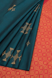 Dark Teal Pure Zari Kanjivaram Silk Saree 10058952