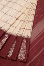 Cream Pure Zari Korvai Kanjivaram Silk Saree 10059025