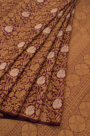 Maroon Pure Zari Borderless Bridal Jacquard Kanjivaram Silk Saree 10059220