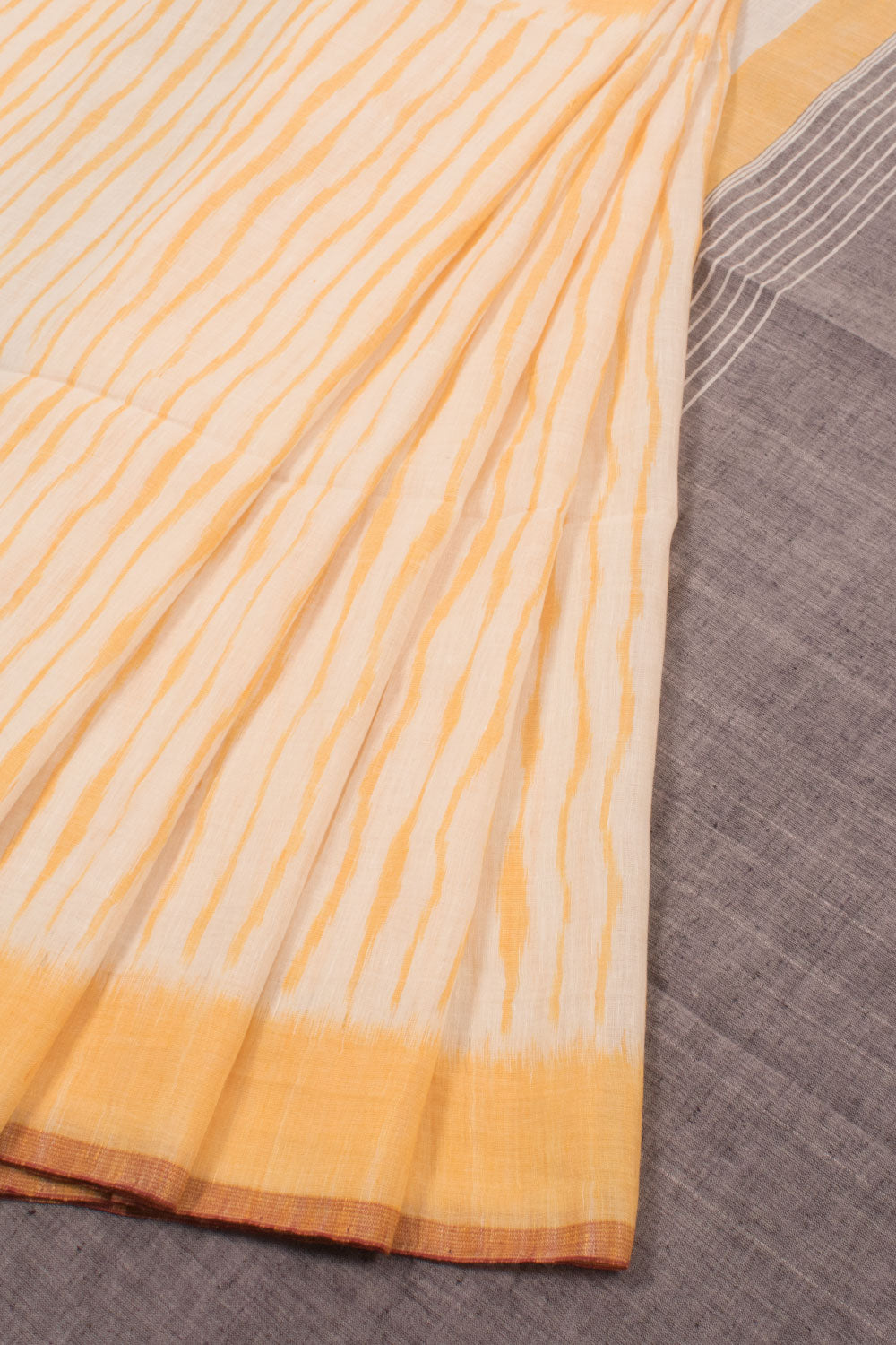 Handloom Linen Ikat Cotton Saree with Stripes Design