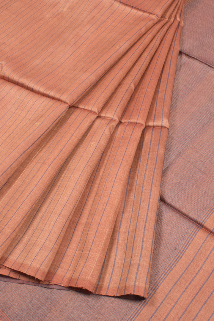 Rust Brown Striped Tussar Silk Saree 10059426