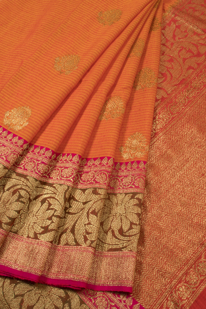 Sunset Orange Handloom Banarasi Dupion Silk Saree 10059840