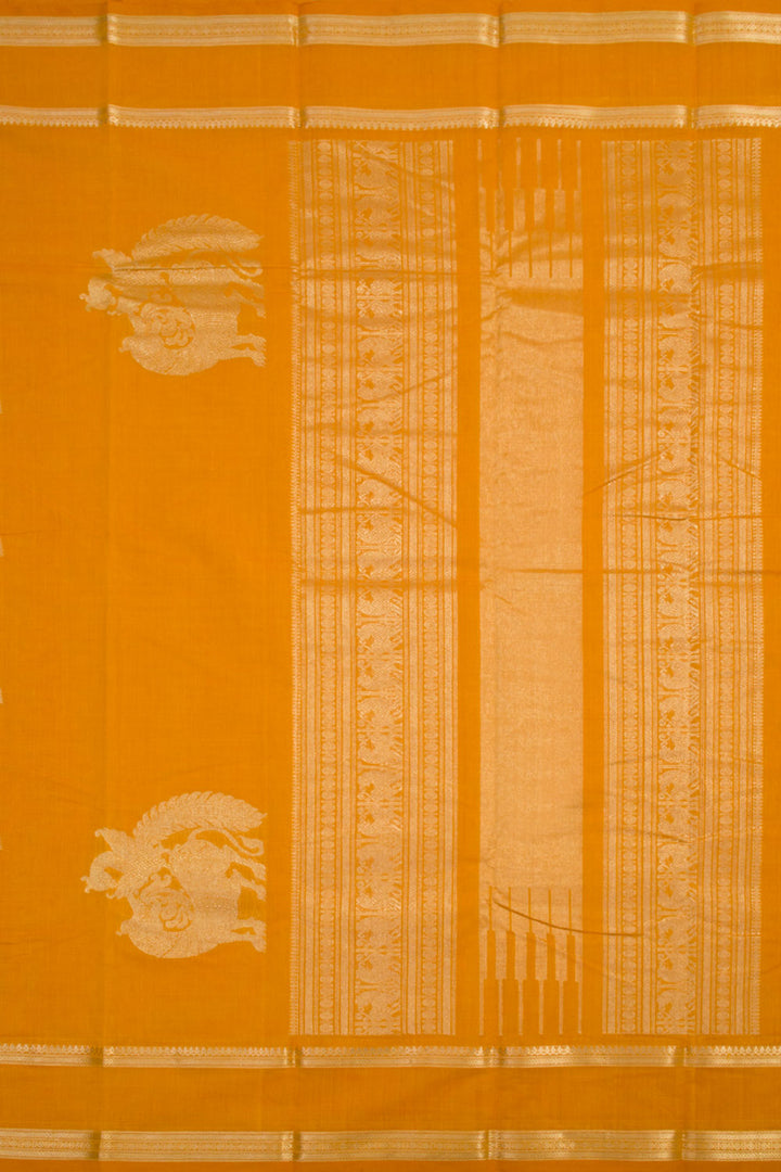 Saffron Orange Handwoven Kanchi Cotton Saree 10060856
