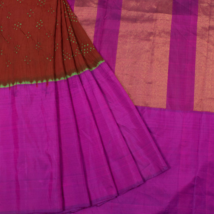 Handloom Bandhani Pure Silk Korvai Kanjivaram Saree with Single Side Contrast Border