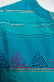 Green Hand Embroidered A line Cotton Kurta 10061695