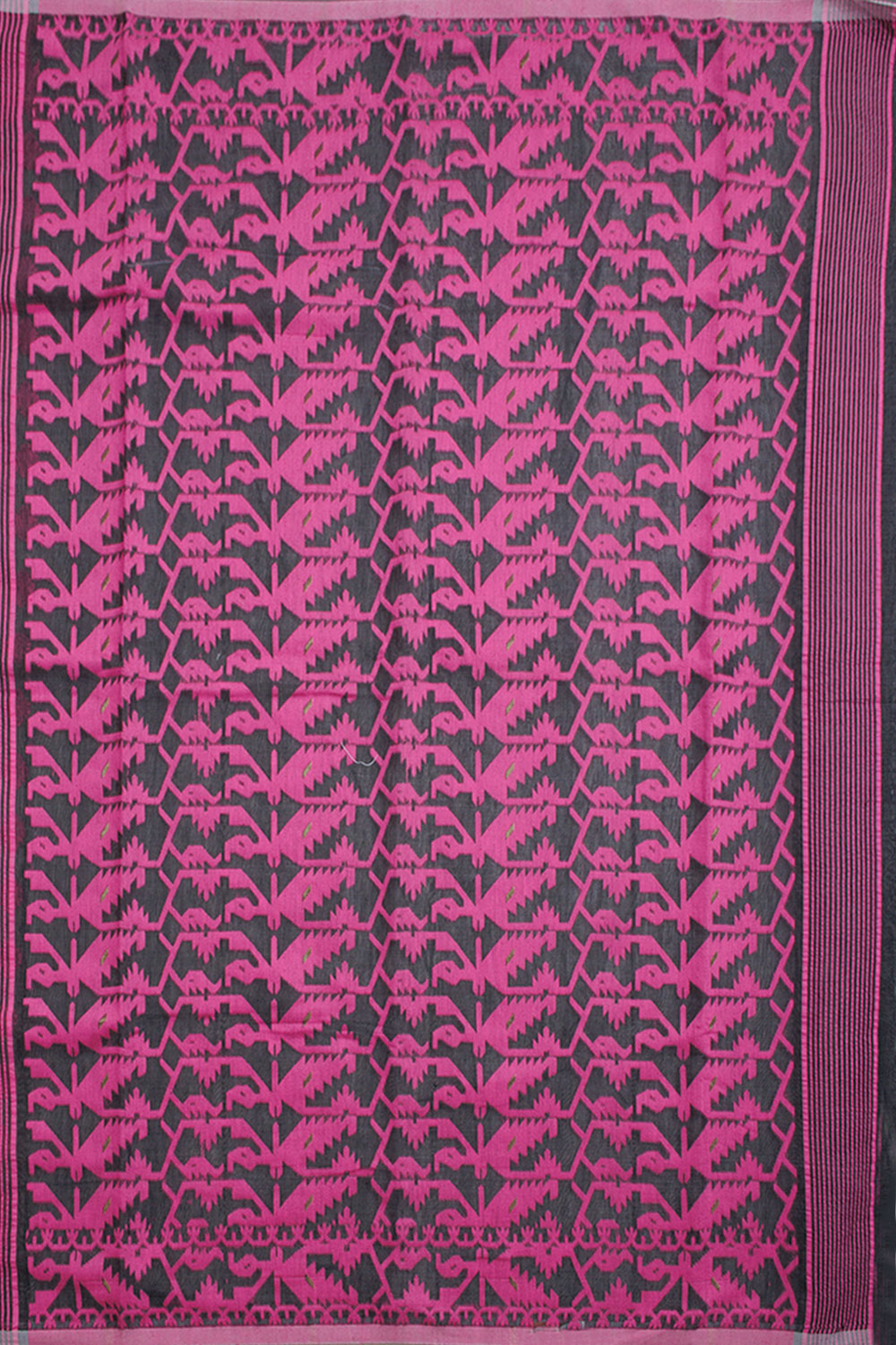 Elephant Grey Handloom Jamdani Style Cotton Saree 10061445