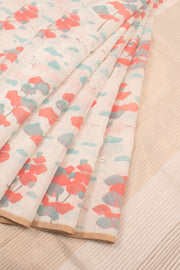 White Printed Chanderi Silk Cotton Saree 10059696