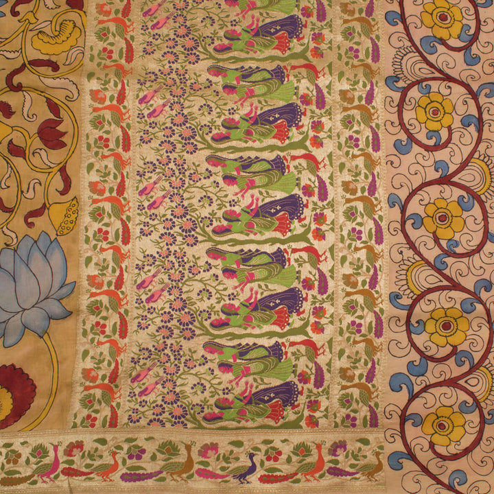 Hand Painted Pen Kalamkari Kanjivaram Silk Saree 10055876