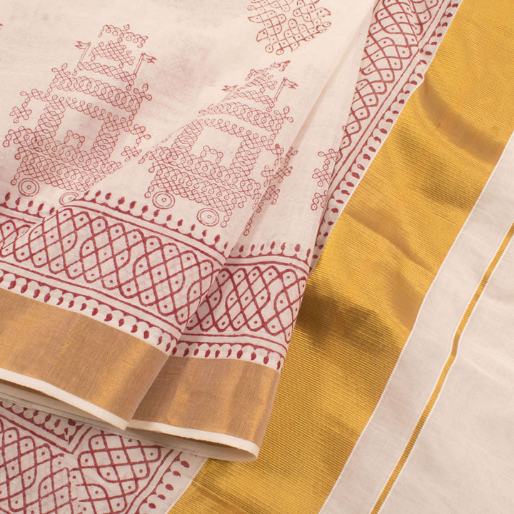 Hand Block Printed Kerala Cotton Saree 10056543