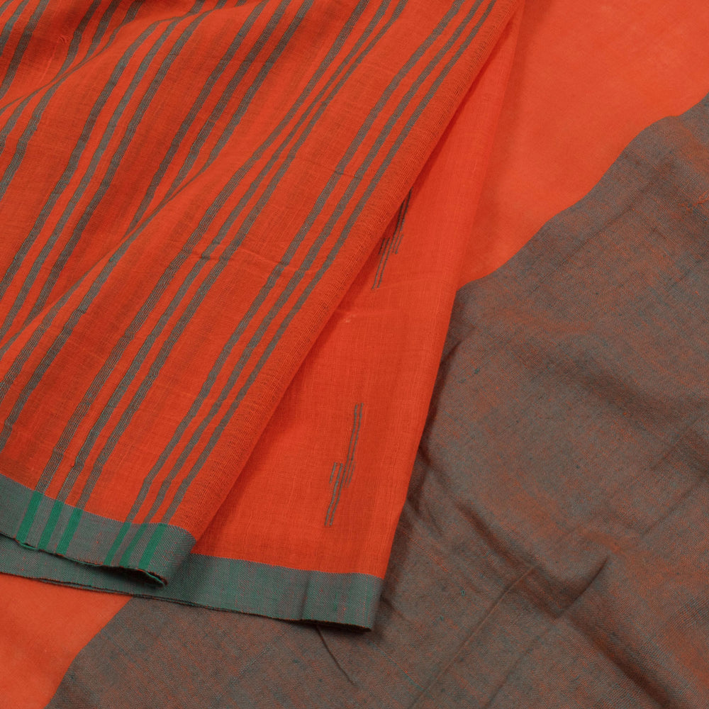 Handloom Half and Half Jamdani Khadi Cotton Saree with Stripes Design 