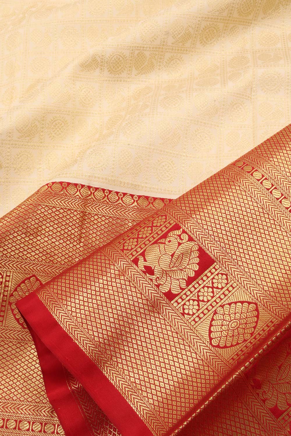 Cream Kanjivaram Pattu Pavadai Material 10059609
